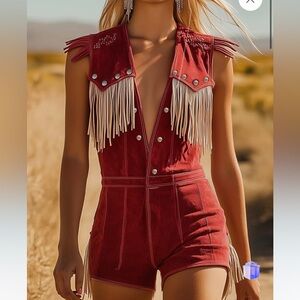 Women's Red Fringe Jumpsuit